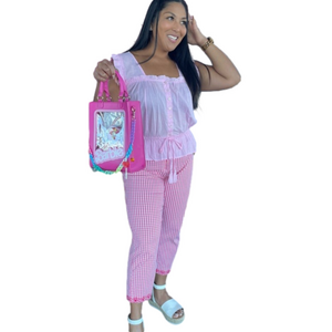 Talbots Barbiecore Vintage 80s Gingham Pink white eyelet Pants woman’s 12